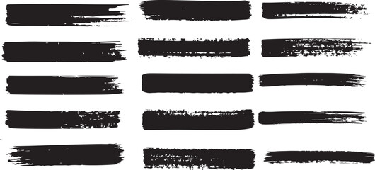 Collection of diverse black brush stroke lines on a clean white background