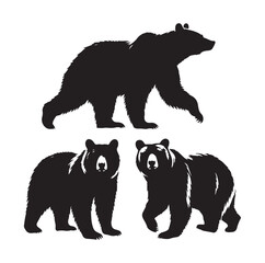 bear silhouettes vector, set of animals Brown grizzl Black vector