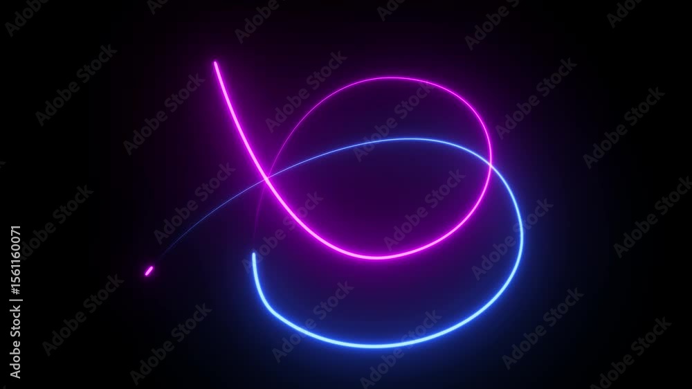 Poster abstract multicolor neon lines background animation . glowing circle. glow effect. round light frame