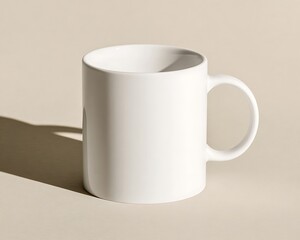 Blank white mug on beige backdrop