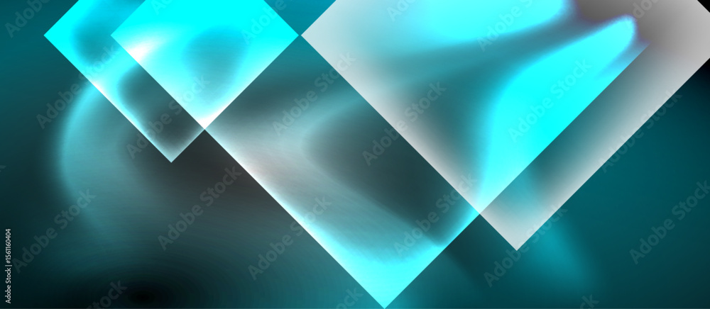 Poster abstract geometric shapes, turquoise hues, soft gradients. light reflects, creating luminous effect.