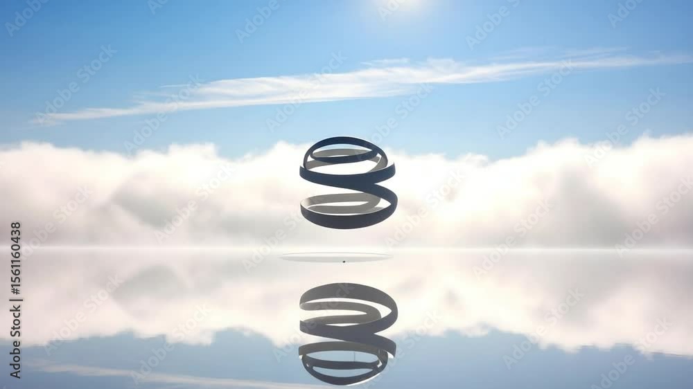 Poster abstract spiral object floating above clouds