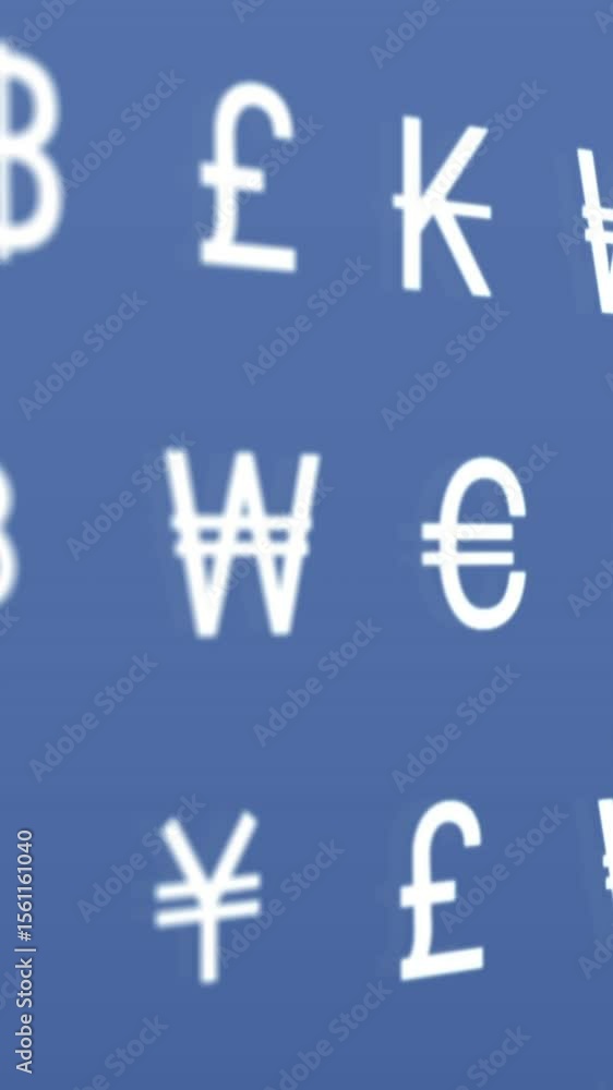 Poster animation of currency and financial data processing over blue background