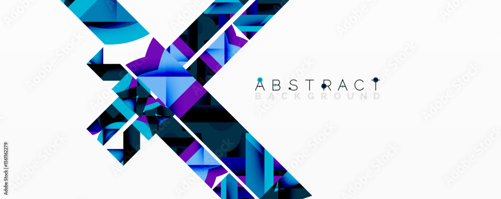 Aufkleber Geometric shapes create dynamic abstract composition. Blue, purple hues dominate white space. Modern design element.