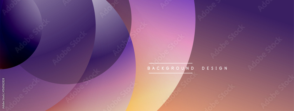 Poster Abstract gradient shapes overlap. Purple, orange hues dominate design. Minimalist text reads background design. Smooth transitions create modern aesthetic.