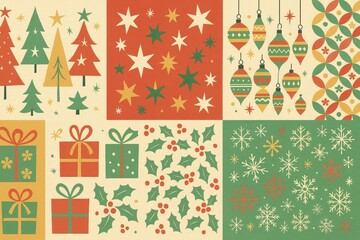 Retro Christmas Design, Christmas, Vintage, Retro, Pattern, Gifts, Tree, Xmas, Holiday, Celebration