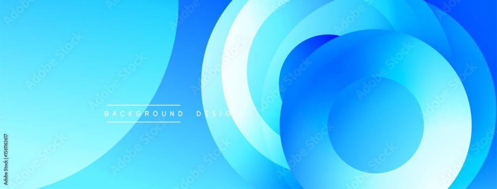 Poster Abstract blue design features layered circles, gradients. Modern aesthetic suitable for backgrounds, banners, digital art. Smooth transitions create dynamic visual effect.