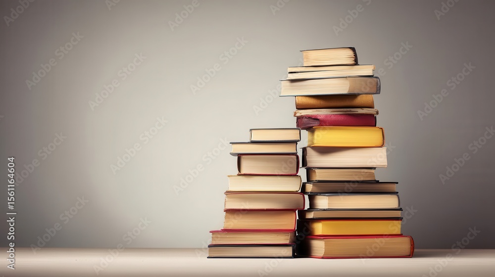 Poster stacked books form a visual representation of knowledge.