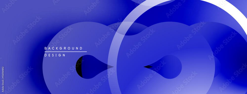 Poster Abstract blue layers create flowing shapes. Gradient shades suggest depth, modern design elements present. Minimalist composition.