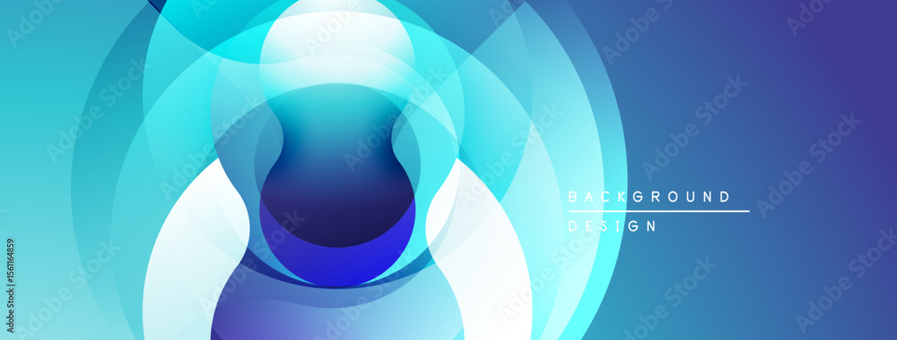 Poster Abstract blue design features overlapping circles, creating dynamic visual effect. Smooth gradients suggest depth, modern aesthetic.