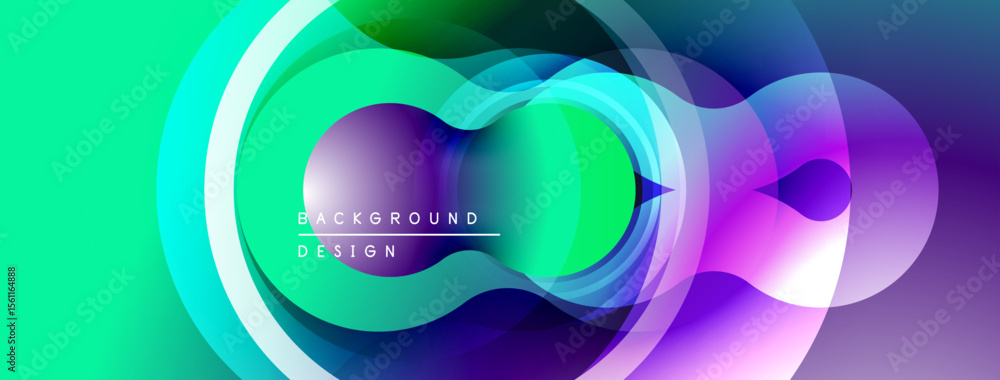 Poster Abstract colorful layers create dynamic visual effect. Gradient shades blend, forming flowing shapes. Modern design element.