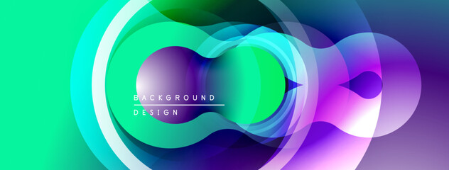 Abstract colorful layers create dynamic visual effect. Gradient shades blend, forming flowing shapes. Modern design element.