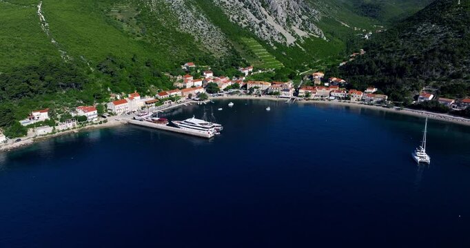 Aerial View Of Trstenik Small Village In Southern Croatia On The Peljesac Peninsula.