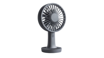 • A portable solar-powered fan with a sleek, compact design, isolated on white background in HD 
