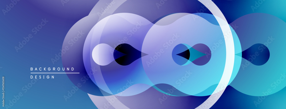 Poster abstract fluid shapes overlap, creating vibrant blue gradients. modern design evokes movement, depth