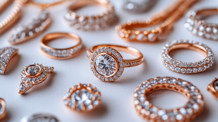Naklejka premium Exquisite Collection of Premium Rose Gold and Pink Diamond Jewelry Pieces