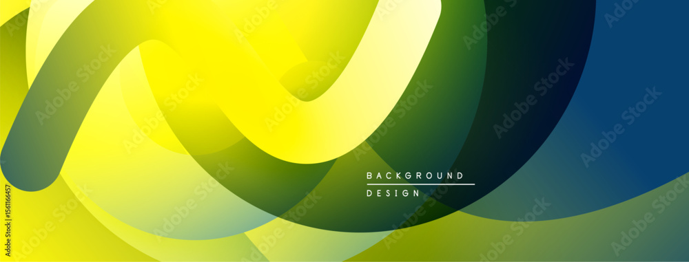 Poster Abstract flowing shapes, vibrant colors blend. Yellow, green, blue gradients create dynamic visual effect. Modern design element.