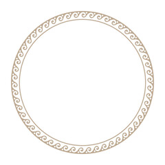 Vector round gold classic frame. Greek wave meander. Patterns of Greece and ancient Rome. Circle european border. Oval decorative frame. Template for laser cutting.
