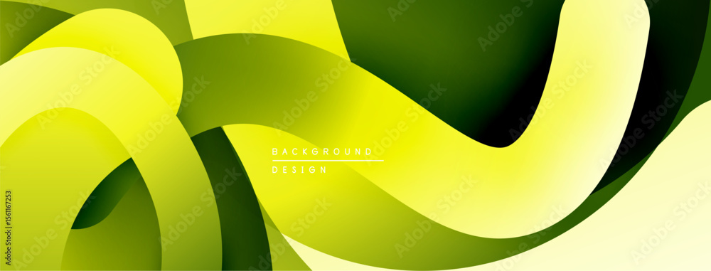 Poster abstract fluid shapes, vibrant green yellow gradients. modern design, smooth curves create dynamic c