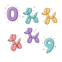 Festive Balloon Animals and Numbers Celebration Graphics