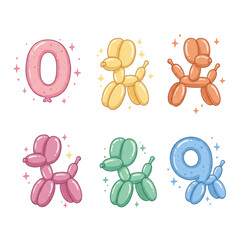 Cute Balloon Animals  Numbers Illustration Party Decor Elements