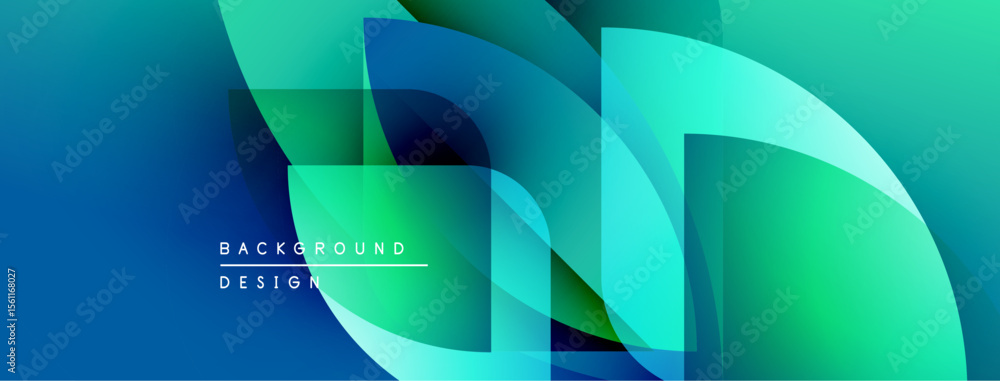 Poster abstract fluid shapes overlap, creating vibrant blue, green gradients. modern design suggests moveme