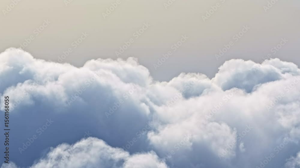 Poster bright white fluffy cloud background illuminated by soft daylight in sky view from above