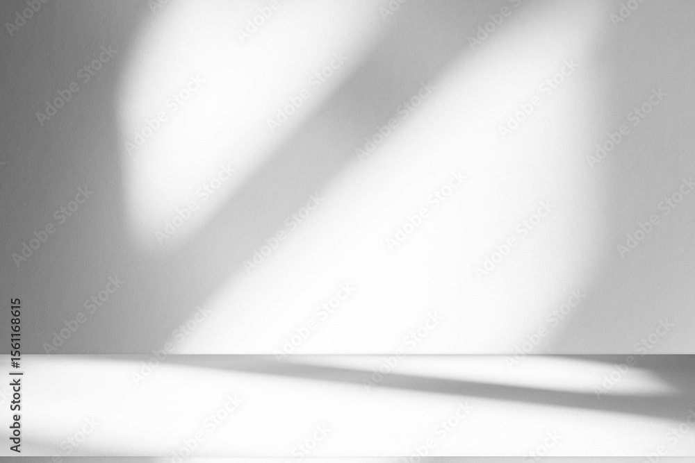 Aufkleber Wall interior background, studio and backdrops show products.with shadow from window color white and grey. background for text insertion and presentation product	