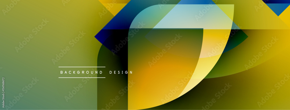 Poster abstract design features flowing shapes, vibrant colors. yellow, green, blue hues create dynamic com