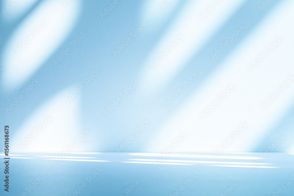 Poster Wall interior background, studio and backdrops show products.with shadow from window color white and blue background for text insertion and presentation product	
