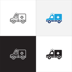 Ambulance car icon. Emergency help ambulance car icon. First aid search rescue vehicle symbol. Icon symbol compatible for ambulance, emergency help, rescue, hospital car. Vector illustration.