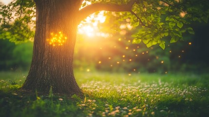 Enchanting Sunlight Filtering Through a Majestic Tree on a Summer Afternoon