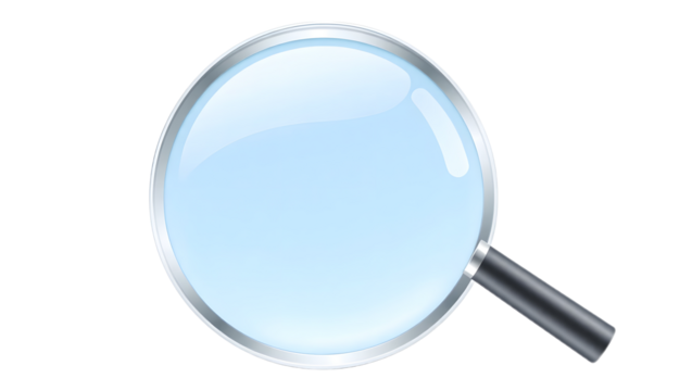 Magnifying glass PNG transparent background, realistic magnifier clipart, isolated search tool illustration for education and detective themes
