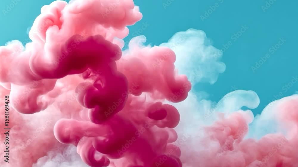 Aufkleber abstract pink and white smoke clouds against a teal background creating a dynamic visual effect. the