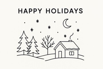 Winter Holiday Line Art, Xmas, Christmas, Snow, Winter, Decorations, Holiday, Gifts, Tree, Line Art