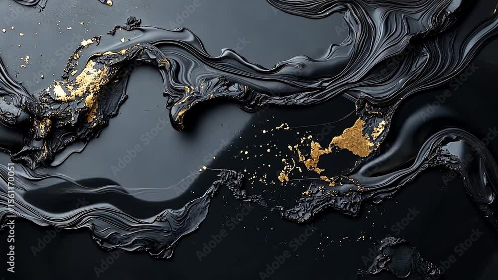Poster abstract fluid art with black and gold colors. swirls of liquid paint create a luxurious texture wit