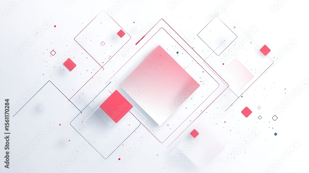 Poster abstract geometric design with overlapping squares and lines.
