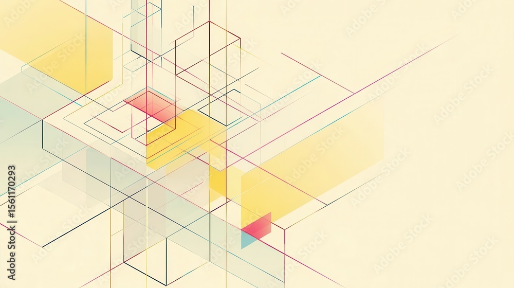 Poster abstract geometric design with intersecting lines and shapes.