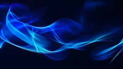 Obraz premium Abstract glowing waves in neon blue on dark background, smooth curves and light trails.