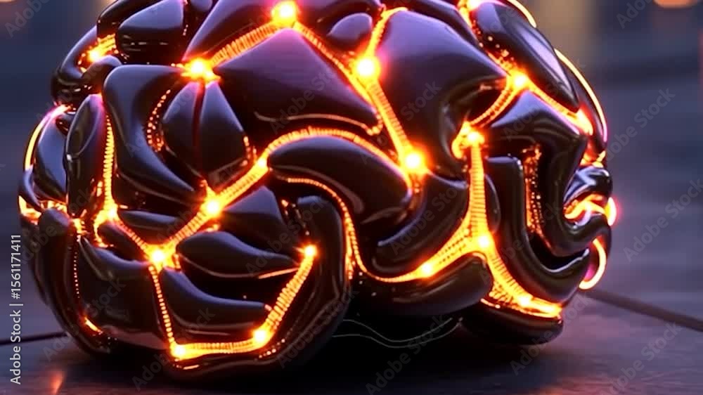 Aufkleber abstract 3d rendered brain structure with glowing orange network connections on a dark surface. soft