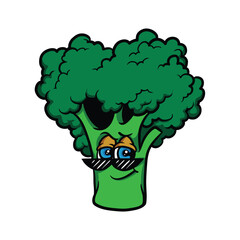 Cool broccoli character wearing sunglasses cartoon vector illustration