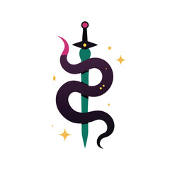 Snake and sword entwined design in magical dark fantasy vector artwork  