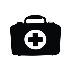 Simple Silhouette of First Aid Kit with Cross for Health and Safety