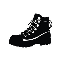 Stylish Silhouette of a Classic Black Leather Hiking Boot with White Laces