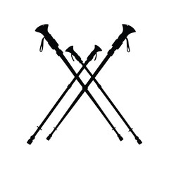 Silhouette of Crossed Trekking Poles Symbolizing Hiking and Outdoor Adventure