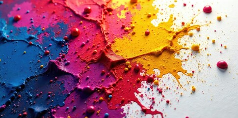 Fototapeta premium A close-up shot of paint splattered across a canvas, vibrant colors overflowing with energy, depicting untamed passion and creative intensity , visual, zeal, expression