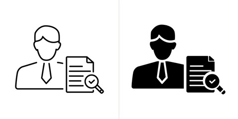 Auditor line and solid web icon set. Vector illustration