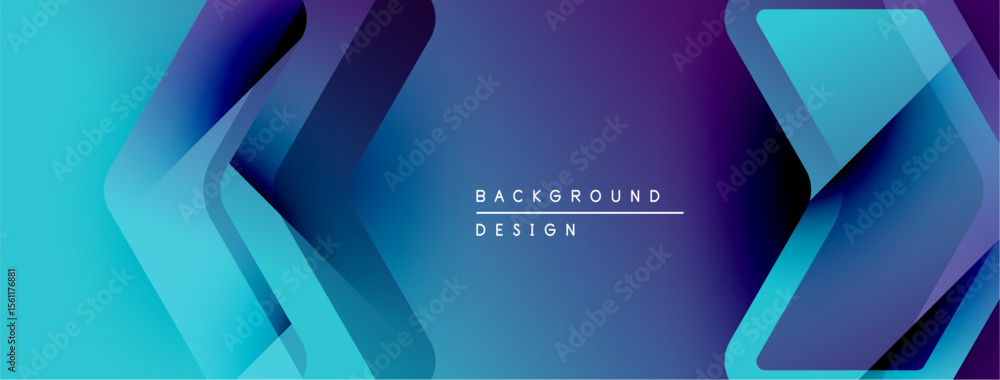 Poster Abstract background features layered shapes, vibrant blue hues, gradient transitions. Modern design element for digital projects.