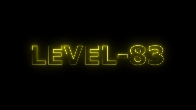 glowing neon Level eighty-three 83 text animation video on black background 