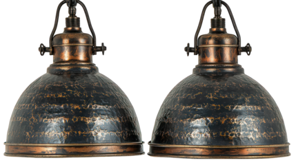 Two vintage-style, distressed metal pendant lights